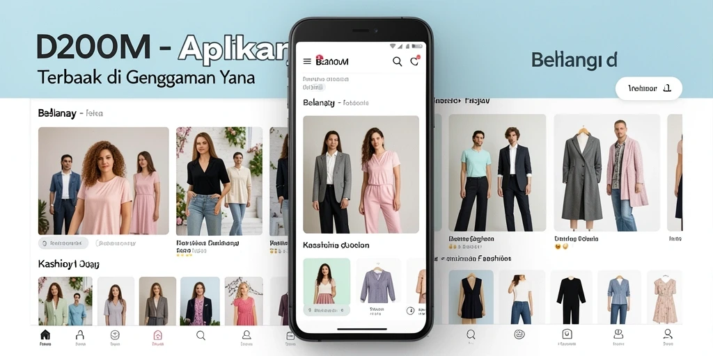Tampilan antarmuka D200M yang stylish dan user-friendly untuk belanja fashion.