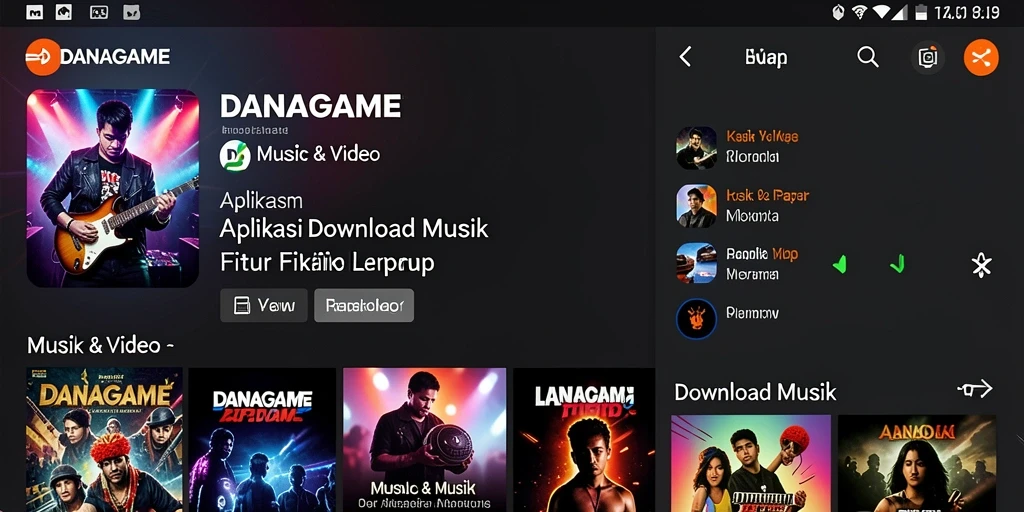 Tampilan antarmuka aplikasi DANAGAME untuk Download Musik yang user-friendly.