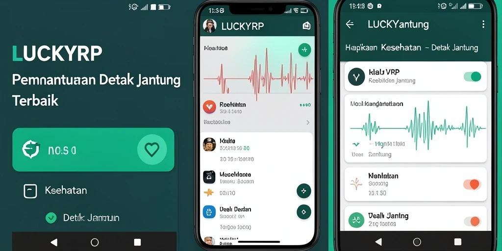 Antarmuka aplikasi LUCKYRP menampilkan pemantauan detak jantung secara langsung.